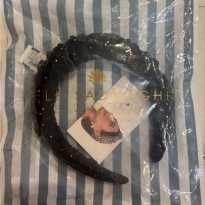 Lele Sadoughi Black Headband with Gold Accents